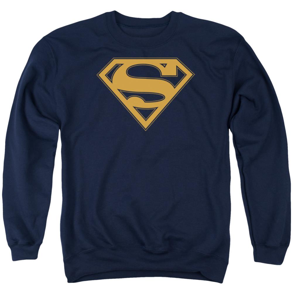 Superman Navy & Orange Shield Men's Crewneck 50 50 Poly LS T