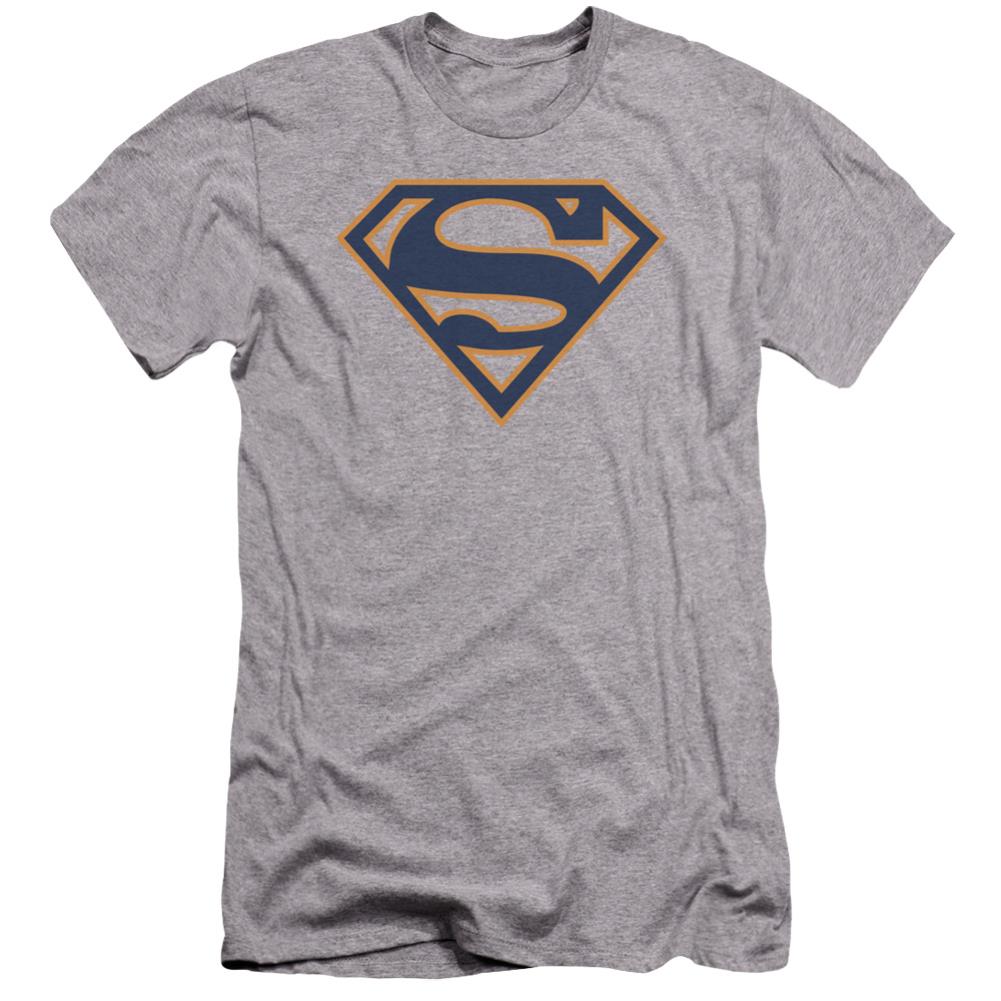 Superman Navy & Orange Shield Men's Ultra-Soft 30/1 Cotton Slim SS T