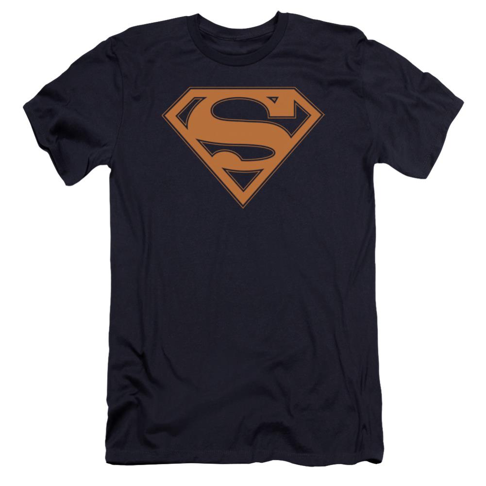 Superman Navy & Orange Shield Men's Ultra-Soft 30/1 Cotton Slim SS T