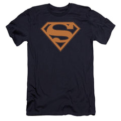 Superman Navy & Orange Shield Men's Ultra-Soft 30/1 Cotton Slim SS T