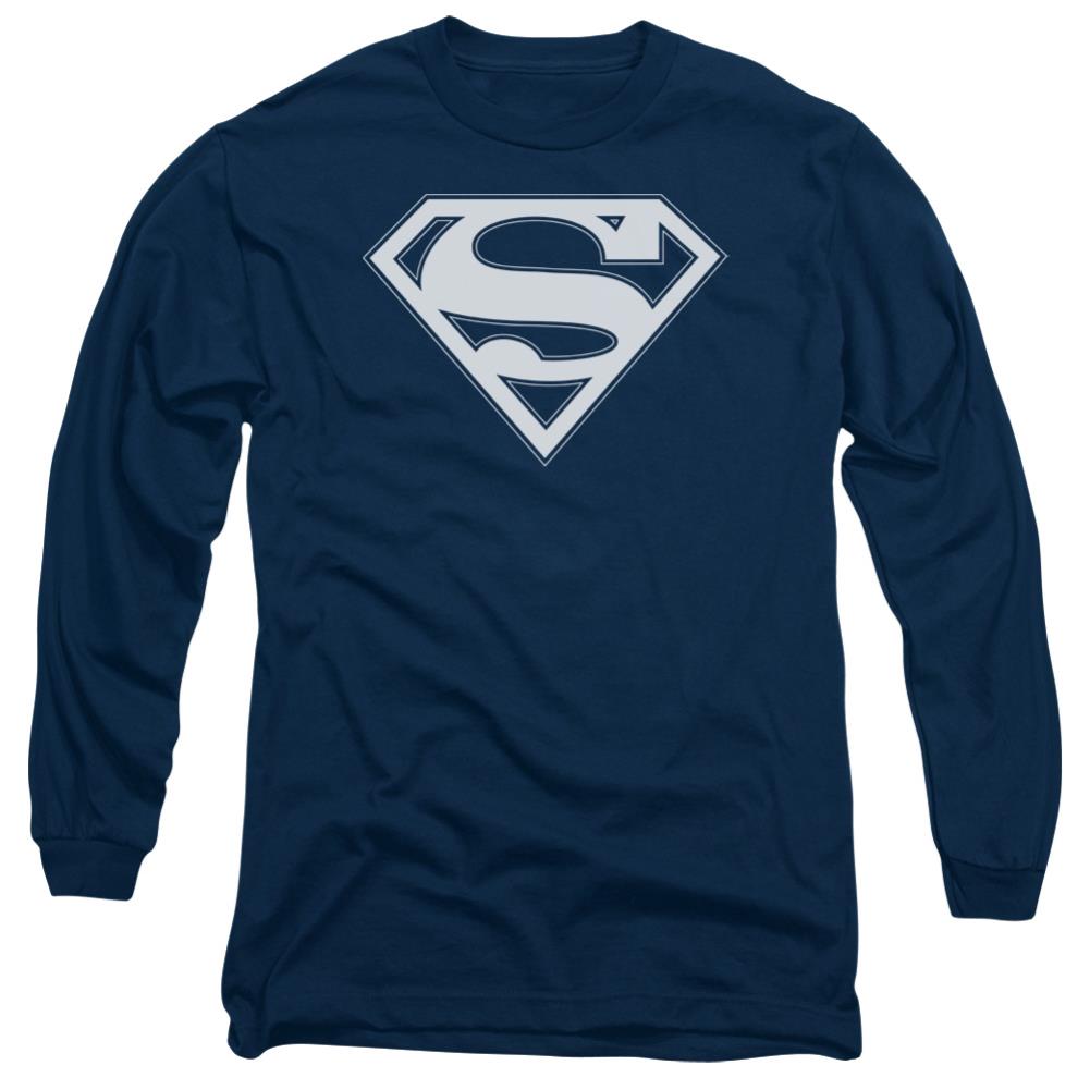 Superman Navy & White Shield Men's 18/1 Cotton LS T