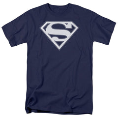 Superman Navy & White Shield Men's 18/1 Cotton SS T