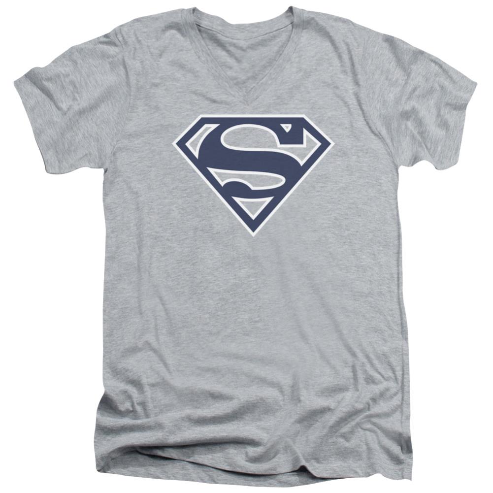 Superman Navy & White Shield Men's 30/1 Cotton Slim V-Neck T