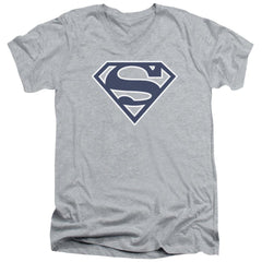 Superman Navy & White Shield Men's 30/1 Cotton Slim V-Neck T