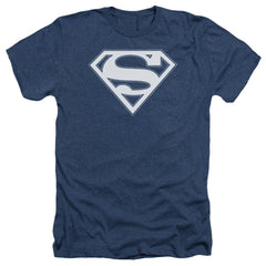 Superman Navy & White Shield Men's 30/1 Heather 60 40 Poly SS T