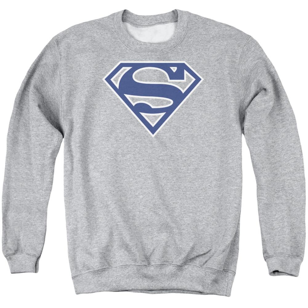 Superman Navy & White Shield Men's Crewneck 50 50 Poly LS T