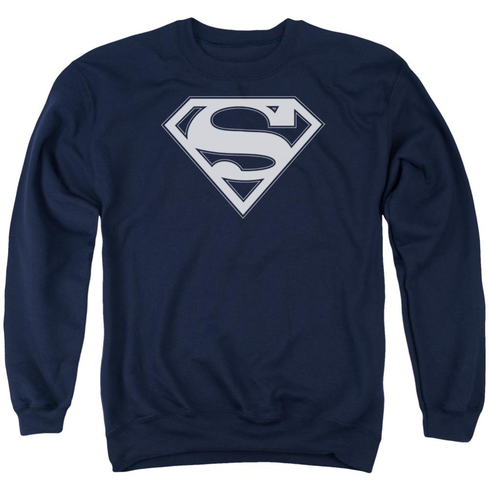 Superman Navy & White Shield Men's Crewneck 50 50 Poly LS T