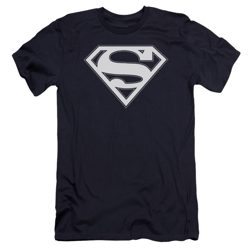 Superman Navy & White Shield Men's Ultra-Soft 30/1 Cotton Slim SS T