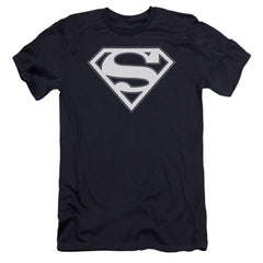Superman Navy & White Shield Men's Ultra-Soft 30/1 Cotton Slim SS T
