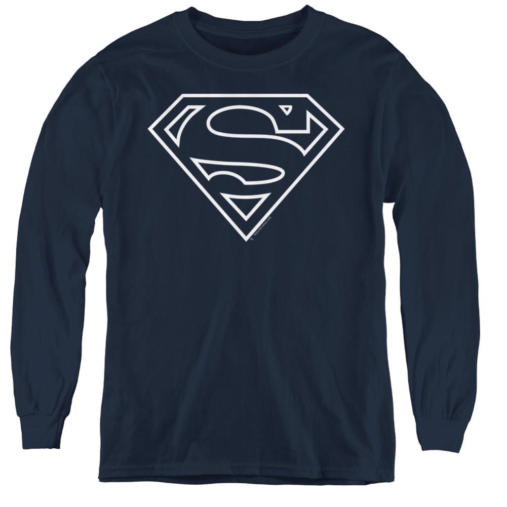Superman Navy & White Shield Youth LS T