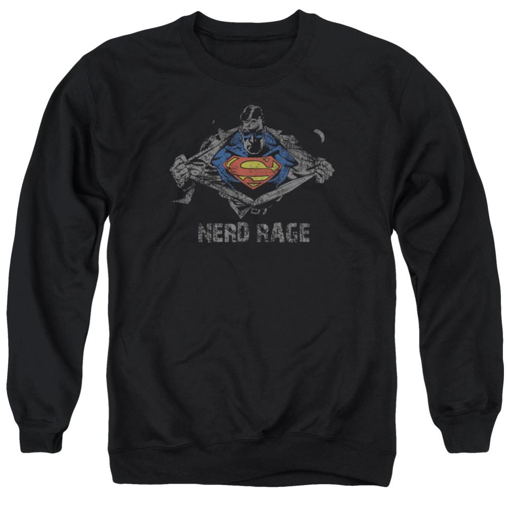 Superman Nerd Rage Men's Crewneck 50 50 Poly LS T