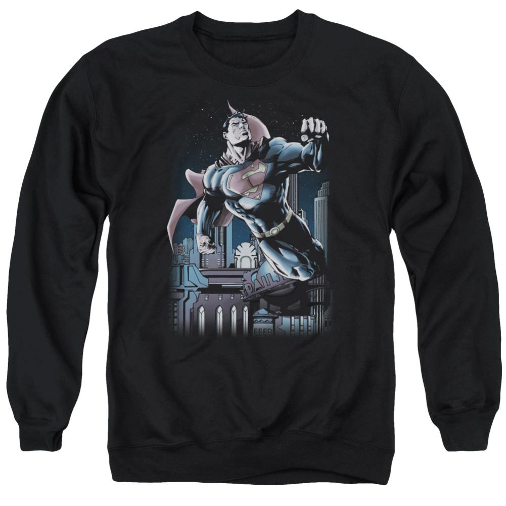 Superman Night Fight Men's Crewneck 50 50 Poly LS T