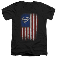 Superman Old Glory Shield Men's 30/1 Cotton Slim V-Neck T