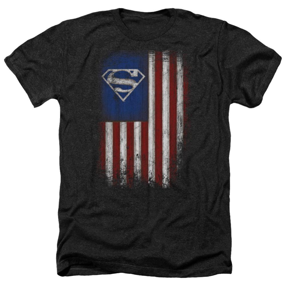 Superman Old Glory Shield Men's 30/1 Heather 60 40 Poly SS T