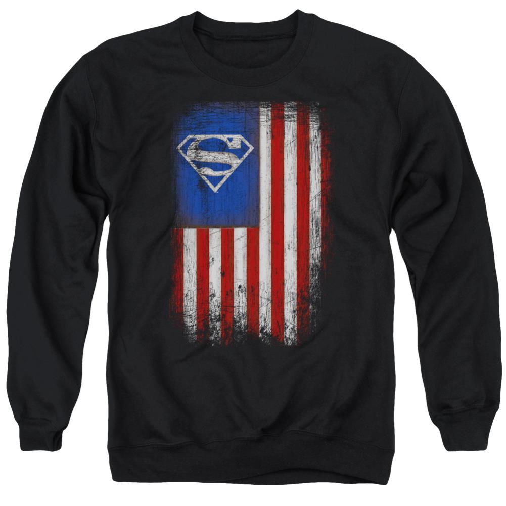 Superman Old Glory Shield Men's Crewneck 50 50 Poly LS T