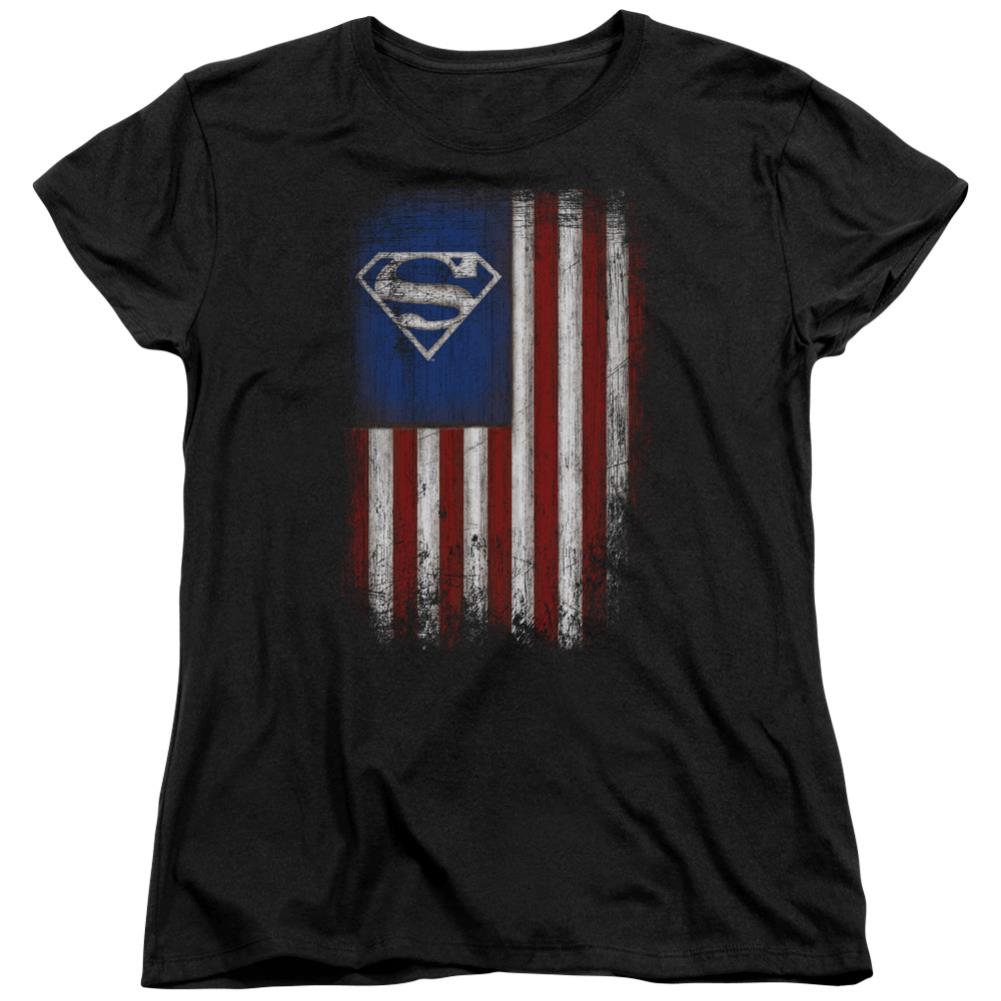 Superman Old Glory Shield Women's 18/1 Cotton SS T