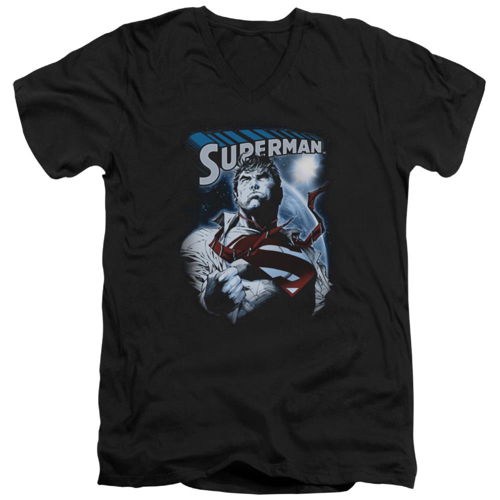 Superman Protect Earth Men's 30/1 Cotton Slim V-Neck T
