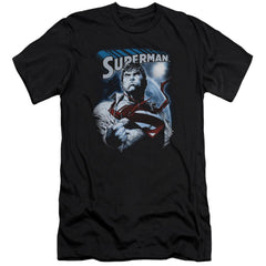 Superman Protect Earth Men's Ultra-Soft 30/1 Cotton Slim SS T
