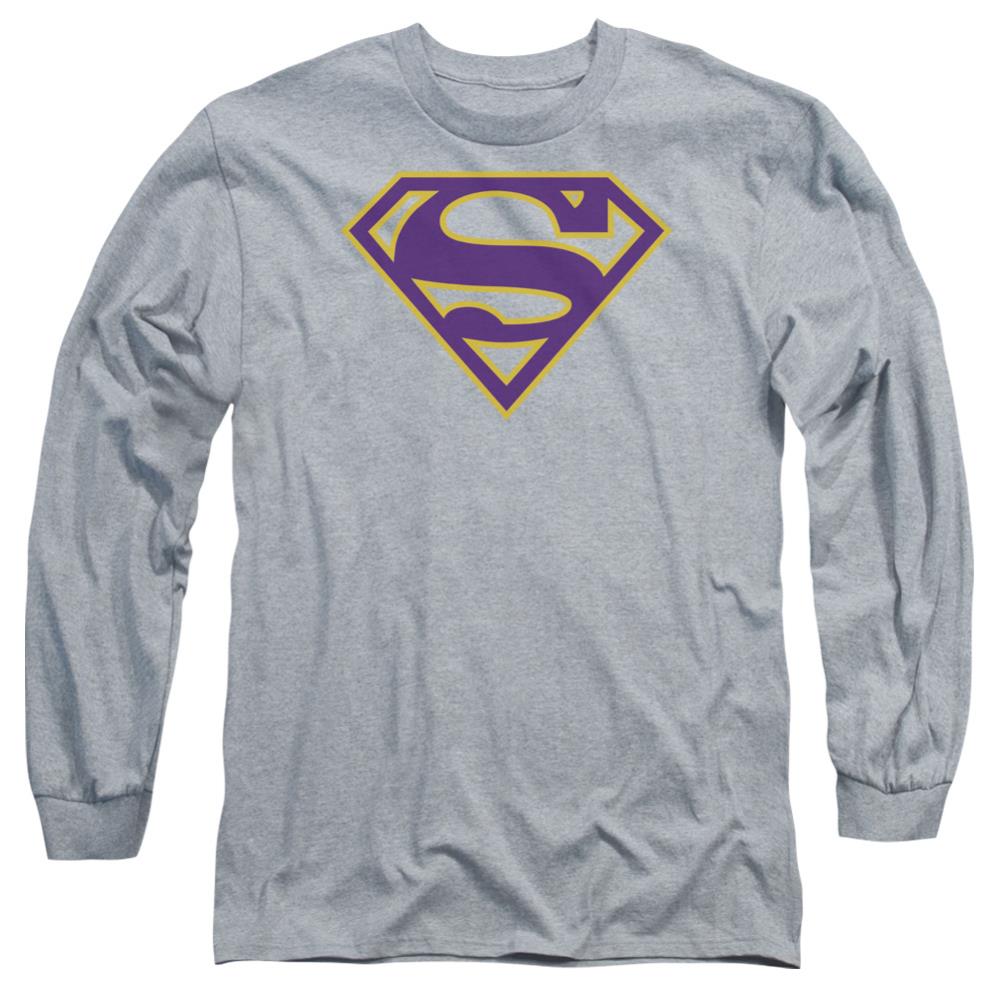 Superman Purple & Gold Shield Men's 18/1 Cotton LS T