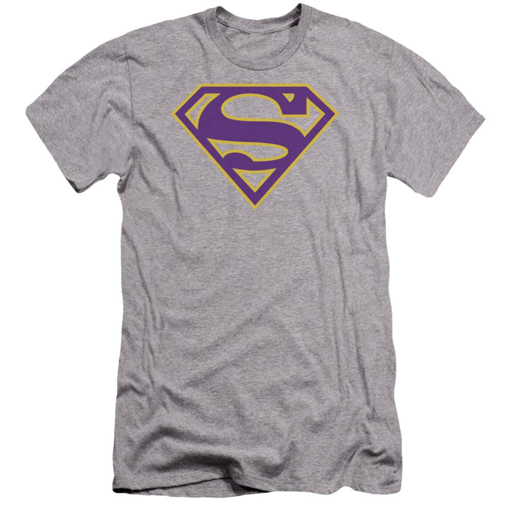 Superman Purple & Gold Shield Men's Ultra-Soft 30/1 Cotton Slim SS T