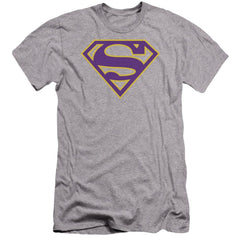 Superman Purple & Gold Shield Men's Ultra-Soft 30/1 Cotton Slim SS T