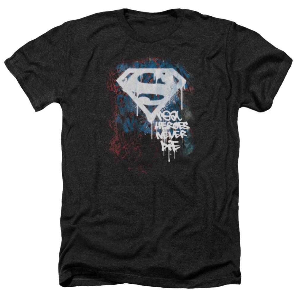 Superman Real Heroes Never Die Men's 30/1 Heather 60 40 Poly SS T
