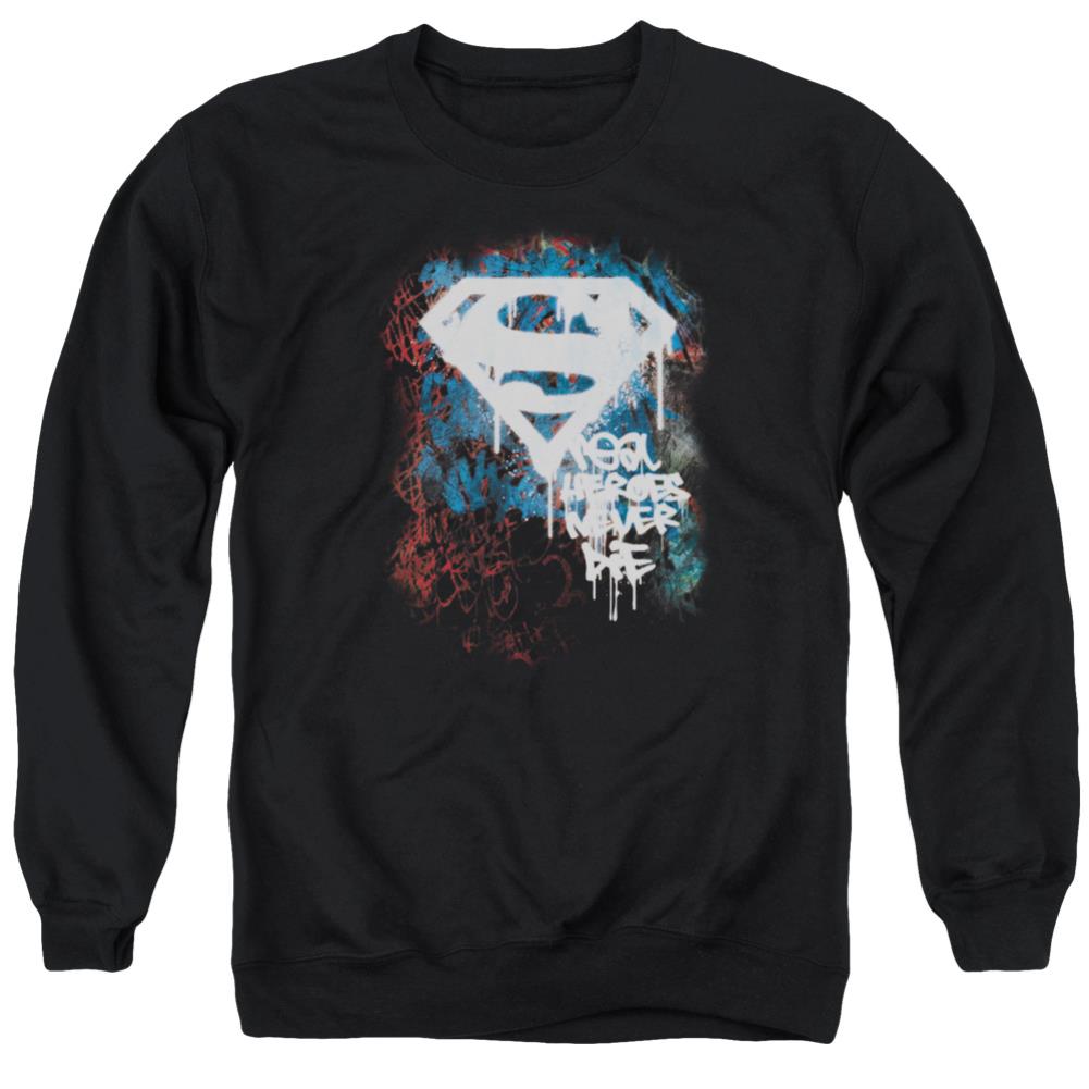 Superman Real Heroes Never Die Men's Crewneck 50 50 Poly LS T