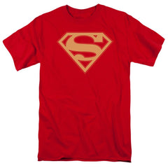 Superman Red & Gold Shield Men's 18/1 Cotton SS T