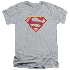 Superman Red & Gold Shield Men's 30/1 Cotton Slim V-Neck T