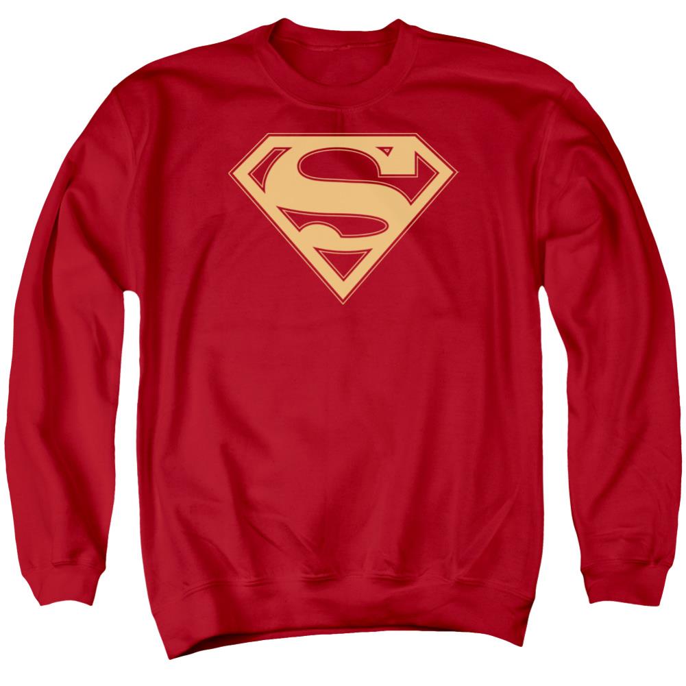Superman Red & Gold Shield Men's Crewneck 50 50 Poly LS T