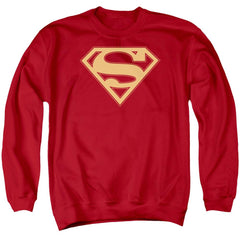 Superman Red & Gold Shield Men's Crewneck 50 50 Poly LS T