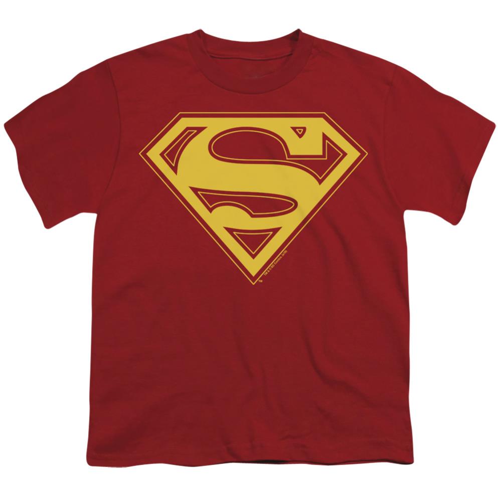 Superman Red & Gold Shield Youth 18/1 100% Cotton SS T