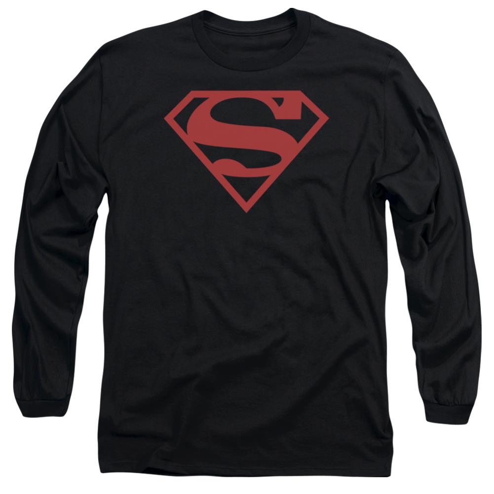 Superman Red On Black Shield Men's 18/1 Cotton LS T