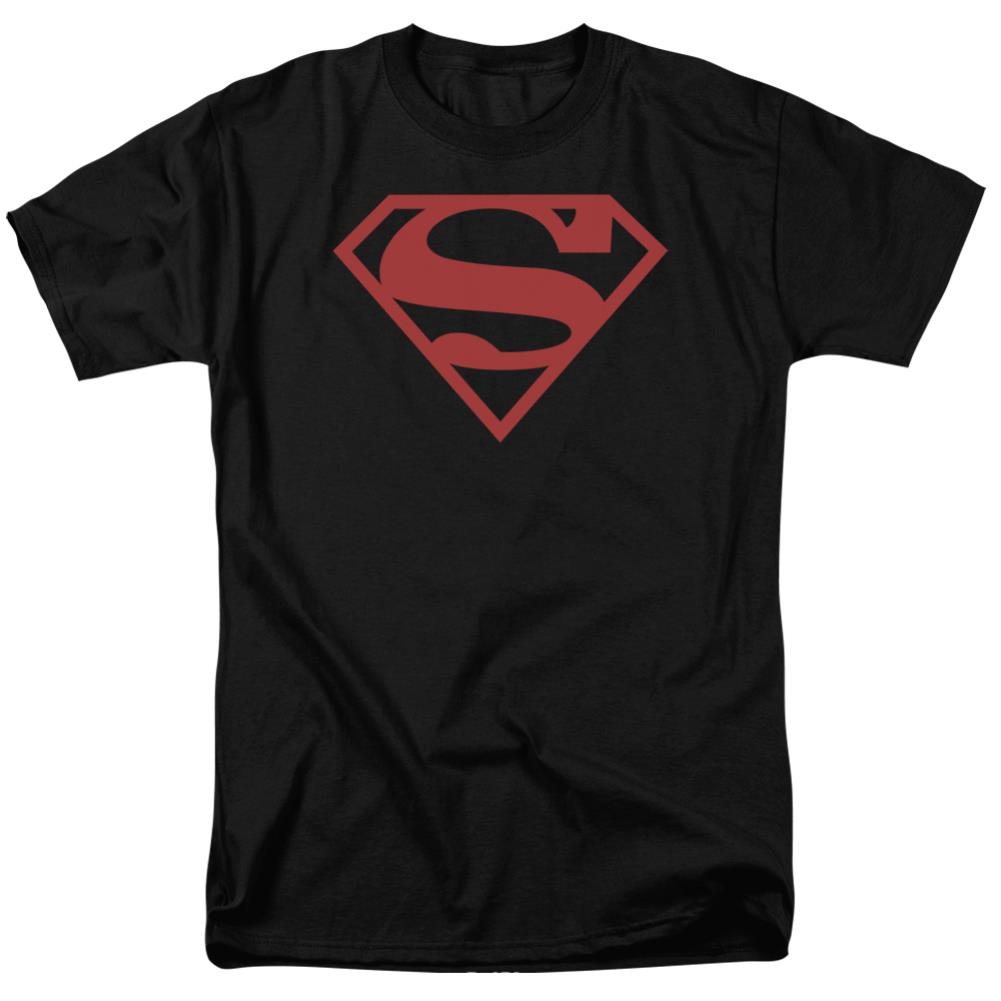 Superman Red On Black Shield Men's 18/1 Cotton SS T