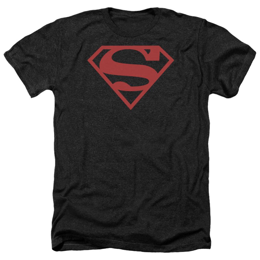 Superman Red On Black Shield Men's 30/1 Heather 60 40 Poly SS T
