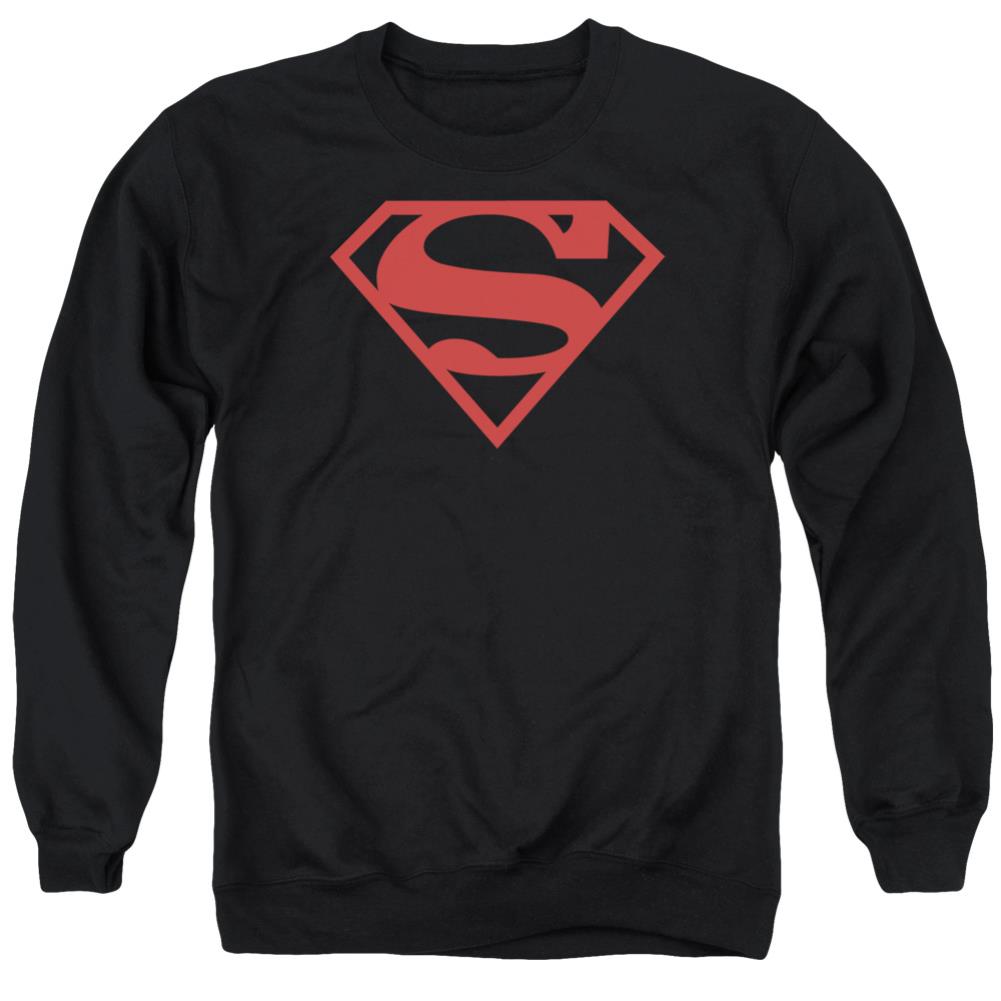 Superman Red On Black Shield Men's Crewneck 50 50 Poly LS T