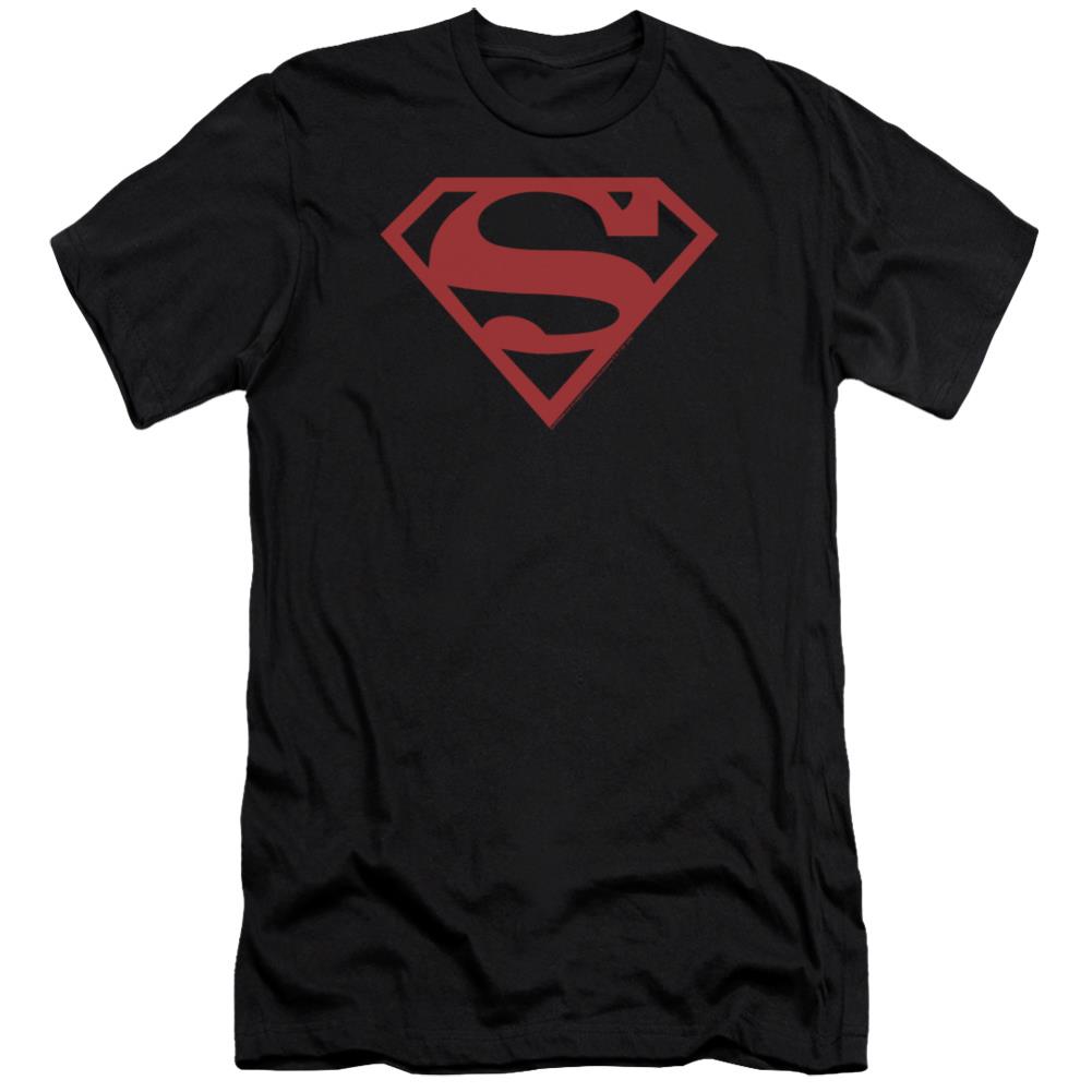 Superman Red On Black Shield Men's Ultra-Soft 30/1 Cotton Slim SS T