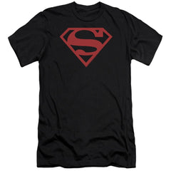 Superman Red On Black Shield Men's Ultra-Soft 30/1 Cotton Slim SS T