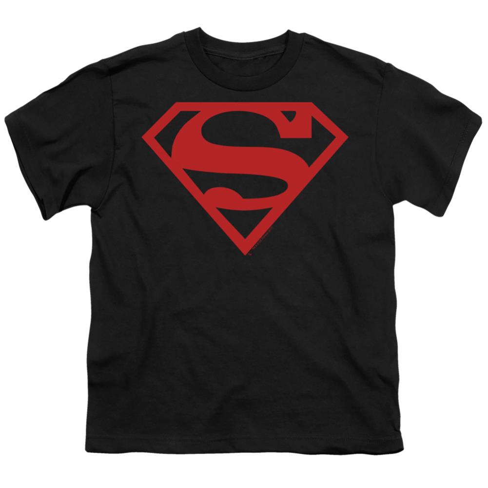 Superman Red On Black Shield Youth 18/1 100% Cotton SS T