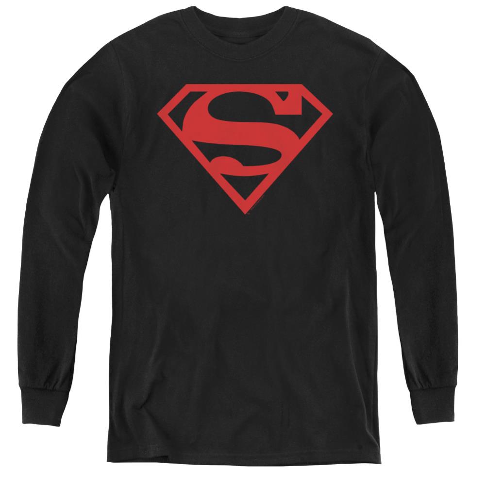 Superman Red On Black Shield Youth LS T