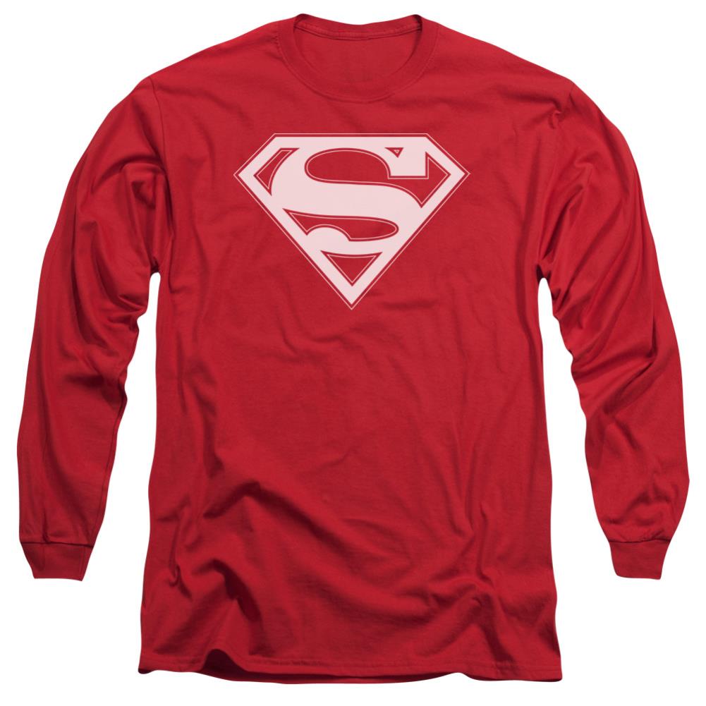 Superman Red & White Shield Men's 18/1 Cotton LS T