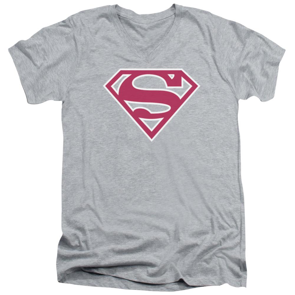 Superman Red & White Shield Men's 30/1 Cotton Slim V-Neck T
