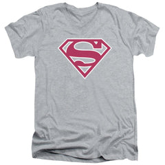Superman Red & White Shield Men's 30/1 Cotton Slim V-Neck T