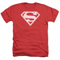 Superman Red & White Shield Men's 30/1 Heather 60 40 Poly SS T