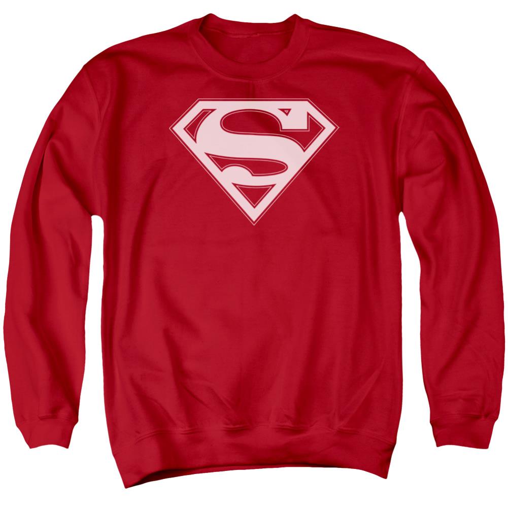 Superman Red & White Shield Men's Crewneck 50 50 Poly LS T