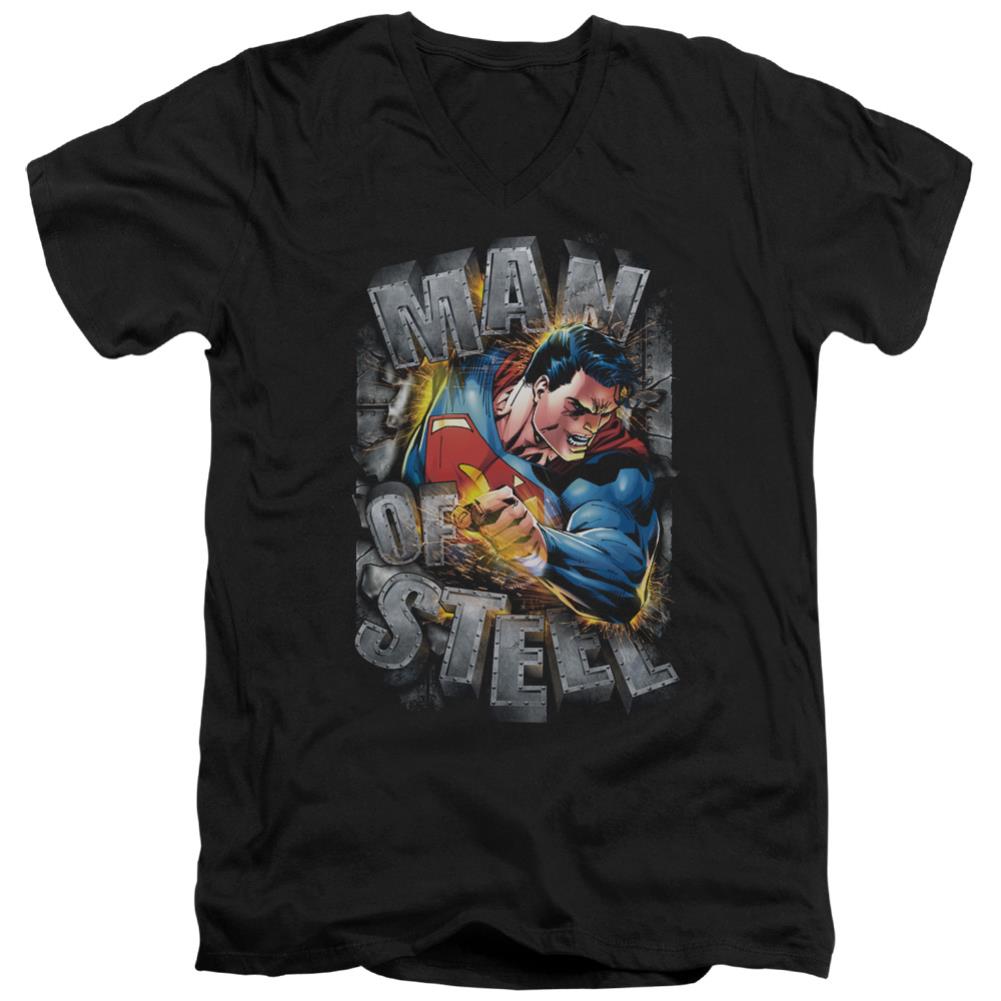 Superman Ripping Steel Men's 30/1 Cotton Slim V-Neck T