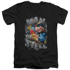 Superman Ripping Steel Men's 30/1 Cotton Slim V-Neck T