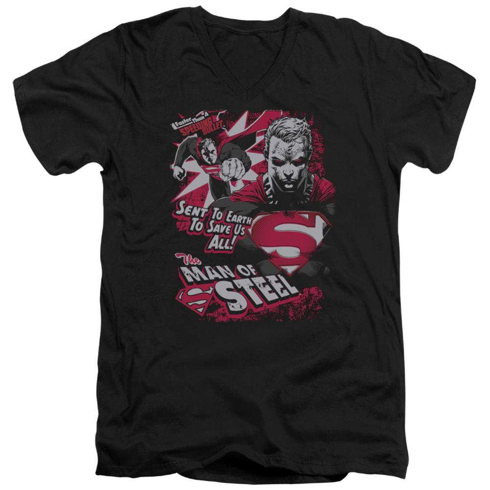 Superman Save Us All Men's 30/1 Cotton Slim V-Neck T