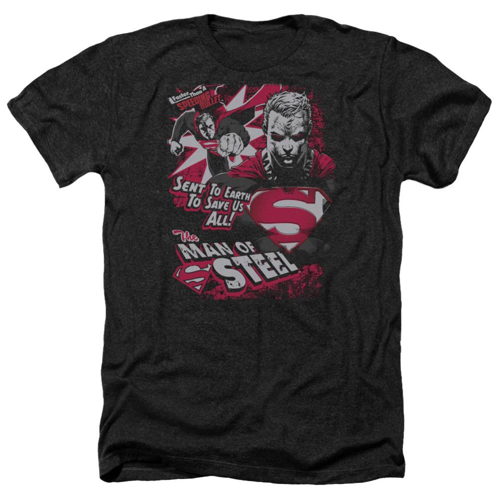 Superman Save Us All Men's 30/1 Heather 60 40 Poly SS T
