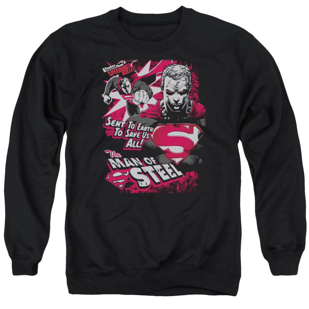 Superman Save Us All Men's Crewneck 50 50 Poly LS T
